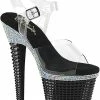 Pleaser SPECTATOR-708RS Clear/Black Rhinestone Heels (Last Pair: Size 6)