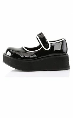 Demonia SPRITE-01 Black & White Patent Platform Mary Janes