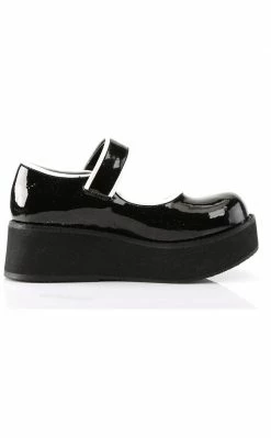 Demonia SPRITE-01 Black & White Patent Platform Mary Janes