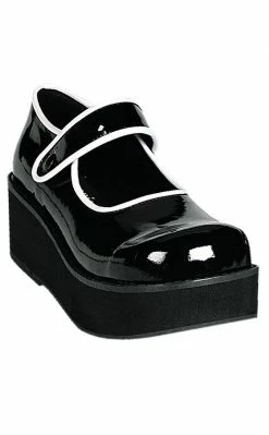 Demonia SPRITE-01 Black & White Patent Platform Mary Janes