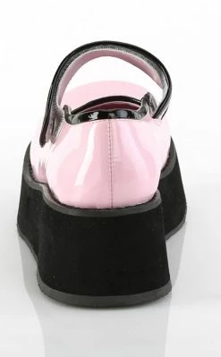 Demonia Shoes SPRITE-01 Pink Holo Patent Platform Mary Janes