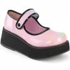 Demonia Shoes SPRITE-01 Pink Holo Patent Platform Mary Janes