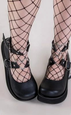 Demonia Shoes SPRITE-02 Black Vegan Leather Platform Mary Janes
