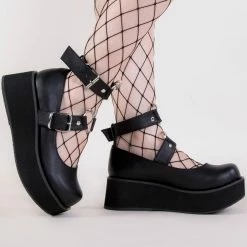 Demonia Shoes SPRITE-02 Black Vegan Leather Platform Mary Janes