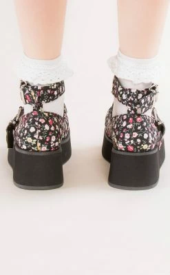 Demonia Shoes SPRITE-02 Floral Fabric Platform Mary Janes
