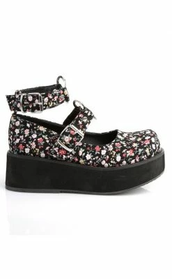 Demonia Shoes SPRITE-02 Floral Fabric Platform Mary Janes