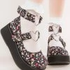 Demonia Shoes SPRITE-02 Floral Fabric Platform Mary Janes