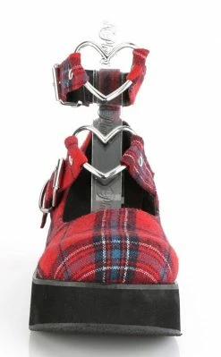 Demonia SPRITE-02 Red Tartan Platform Mary Janes Shoes