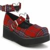 Demonia SPRITE-02 Red Tartan Platform Mary Janes Shoes