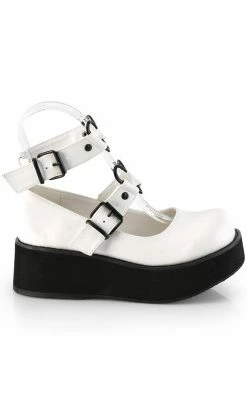 Demonia SPRITE-02 White Vegan Leather Platform Mary Janes Shoes