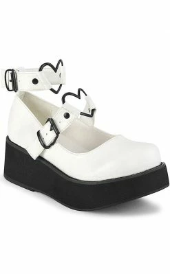 Demonia SPRITE-02 White Vegan Leather Platform Mary Janes Shoes