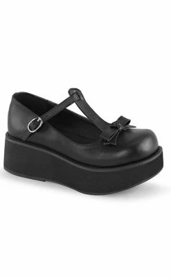 Demonia Shoes SPRITE-03 Black Vegan Leather Platform Mary Janes