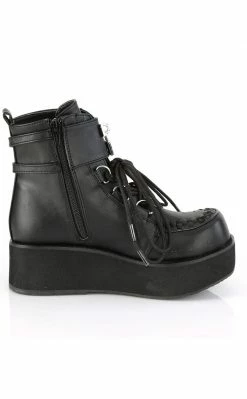 Demonia SPRITE-70 Black Vegan Leather Platform Ankle Boots Shoes