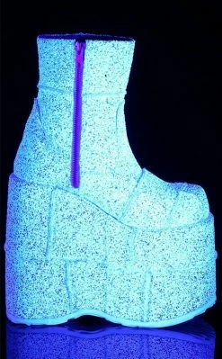 Demonia STACK-201G White Glitter Platform Boots Shoes
