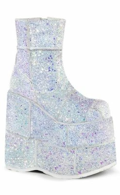 Demonia STACK-201G White Glitter Platform Boots Shoes