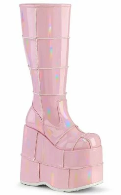 Demonia STACK-301 Baby Pink Holo Platform Boots