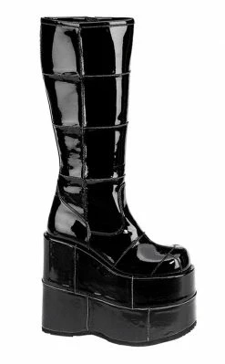 Demonia Shoes STACK-301 Black Patent Platform Boots