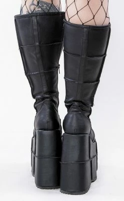 Demonia STACK-301 Black Vegan Leather Platform Boots (Au Stock)