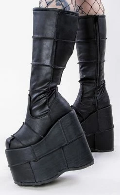 Demonia STACK-301 Black Vegan Leather Platform Boots (Au Stock)