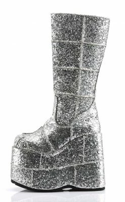 Demonia Shoes STACK-301G Silver Glitter Platform Boots