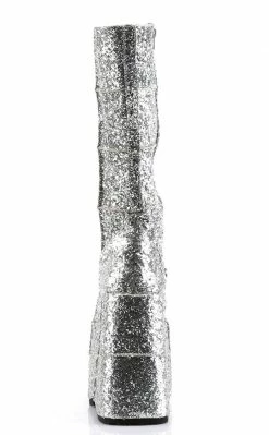 Demonia Shoes STACK-301G Silver Glitter Platform Boots