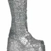 Demonia Shoes STACK-301G Silver Glitter Platform Boots