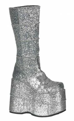 Demonia Shoes STACK-301G Silver Glitter Platform Boots