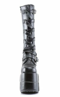Demonia STACK-308 Black Vegan Leather Platform Boots Shoes