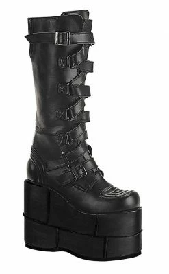 Demonia STACK-308 Black Vegan Leather Platform Boots Shoes