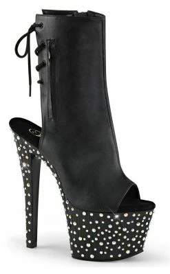 Pleaser STARDANCE-1018-7 Black Faux Leather Ankle Boots Pole Shoes
