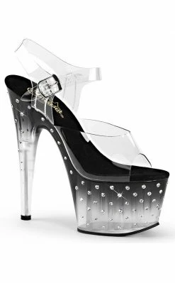 Pleaser Pole Shoes STARDUST-708T Clear/Black-Clear Heels