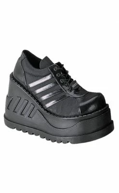 Demonia STOMP-08 Black Vegan Leather Platform Sneakers Shoes