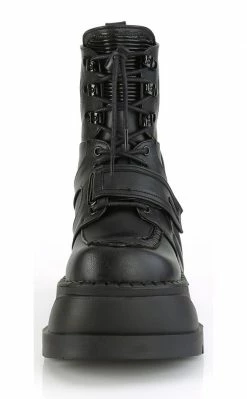 Demonia STOMP-13 Black Vegan Leather Platform Ankle Boots Shoes