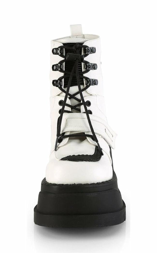Demonia STOMP-13 White Vegan Leather Platform Ankle Boots 4 Demonia STOMP-13 White Vegan Leather Platform Ankle Boots