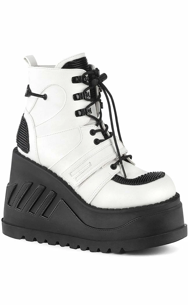 Demonia STOMP-13 White Vegan Leather Platform Ankle Boots 3 Demonia STOMP-13 White Vegan Leather Platform Ankle Boots