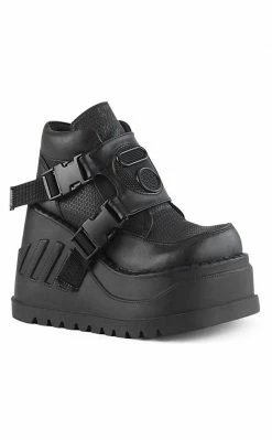 Demonia STOMP-15 Black Vegan Leather Platform Sneakers