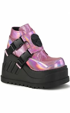 Demonia Shoes STOMP-15 Pink Holographic Platform Sneakers