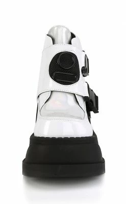 Demonia Shoes STOMP-15 White Holographic Platform Sneakers