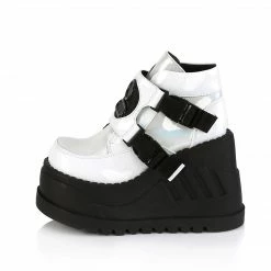 Demonia Shoes STOMP-15 White Holographic Platform Sneakers