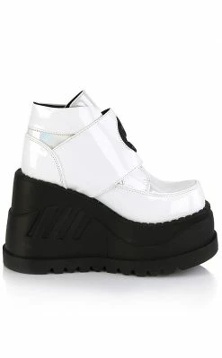 Demonia Shoes STOMP-15 White Holographic Platform Sneakers