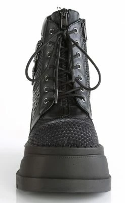 Demonia STOMP-18 Black Vegan Leather Platform Ankle Boots Shoes