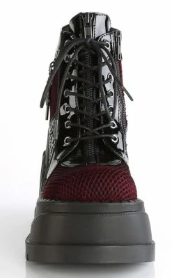Demonia STOMP-18 Burgundy Velvet Platform Ankle Boots Shoes