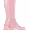 Demonia Shoes STOMP-200 Baby Pink Holographic Knee High Platform Boots 1 Demonia Shoes STOMP-200 Baby Pink Holographic Knee High Platform Boots