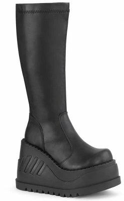 Demonia STOMP-200 Black Vegan Leather Knee High Platform Boots (Au Stock)