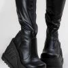 Demonia STOMP-200 Black Vegan Leather Knee High Platform Boots