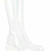 Demonia STOMP-200 White Holographic Knee High Platform Boots