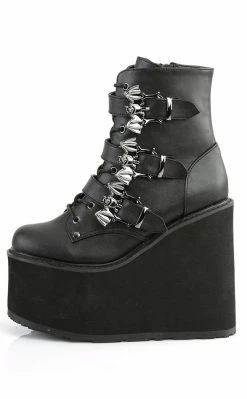Demonia SWING-103 Black Vegan Leather Platform Ankle Boots Shoes