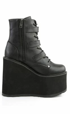 Demonia SWING-103 Black Vegan Leather Platform Ankle Boots Shoes