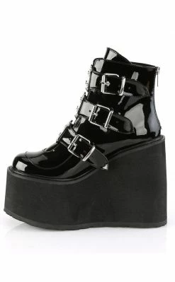 Demonia SWING-105 Black Patent Platform Ankle Boots