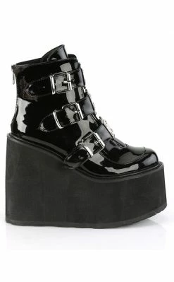 Demonia SWING-105 Black Patent Platform Ankle Boots